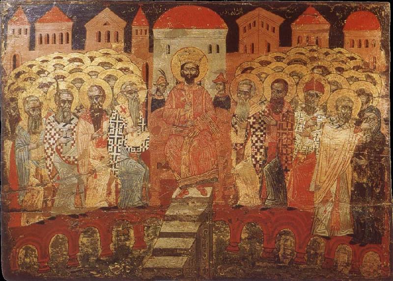 unknow artist The Council of Nicaea i,Melkite icon from the 17 century Sweden oil painting art